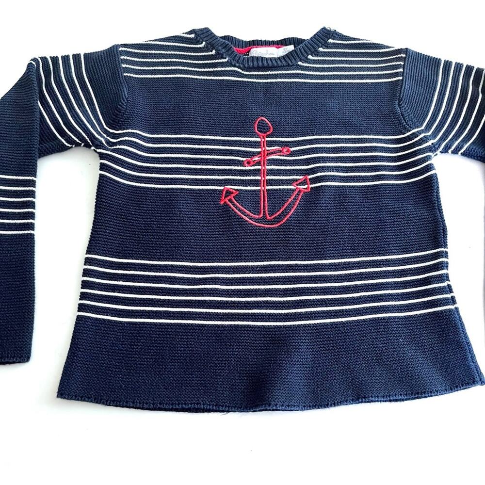 Patachou Boys Navy Nautical Striped Cotton Sweater Size 8 Designer Knit Top EUC!